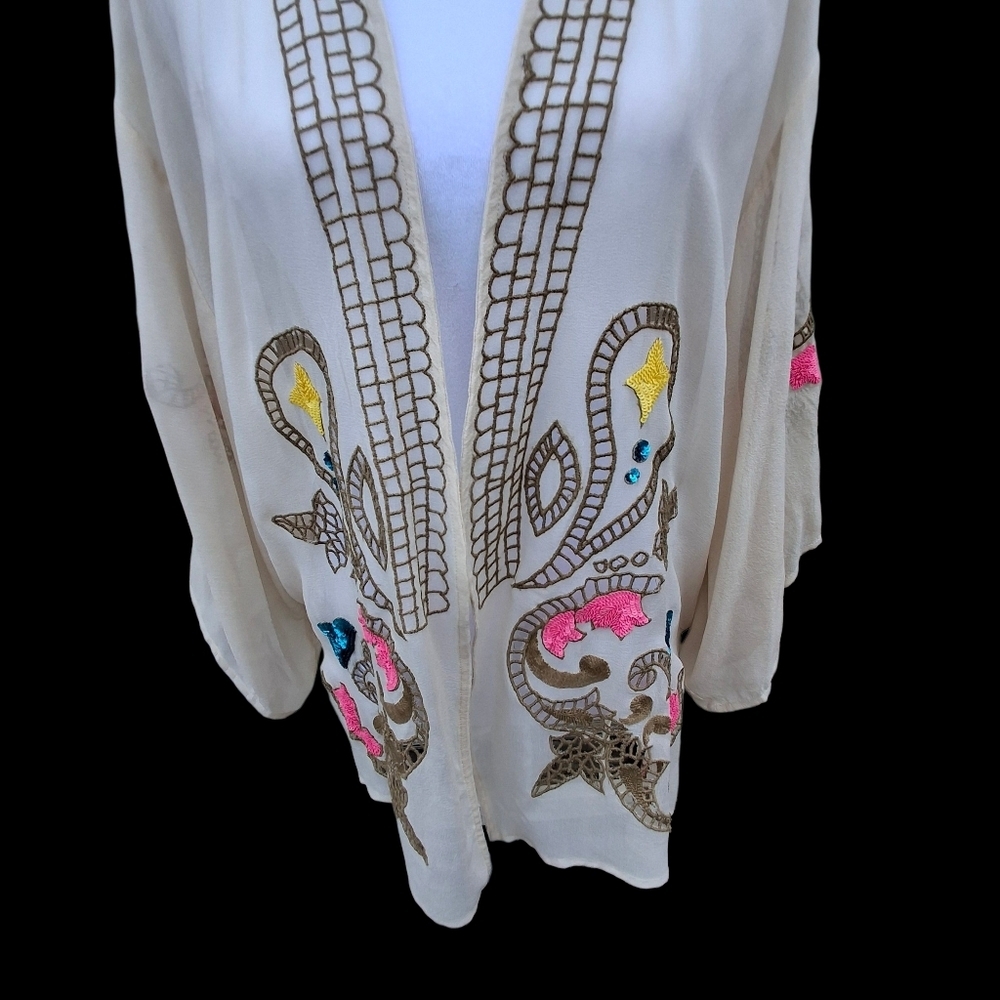 Tracy Reese Silk Embellished Open-front Sleeve Kimono Blouse Women Size X-Small - Picture 8 of 16